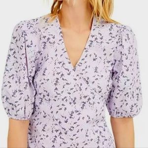 XL INC Women’s Lavender Ditsy-Print Blouse Elbow Sleeve Length Cotton Floral